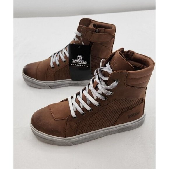 Iron Jias Retro Leather Motorcycle Boots XZ006 Brown Mens EU 42 US 8.5 - Picture 2 of 11